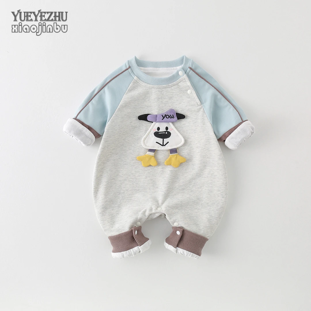 男宝宝秋装双层连体衣初生婴儿衣服秋季韩版卡通洋气哈衣爬服外出
