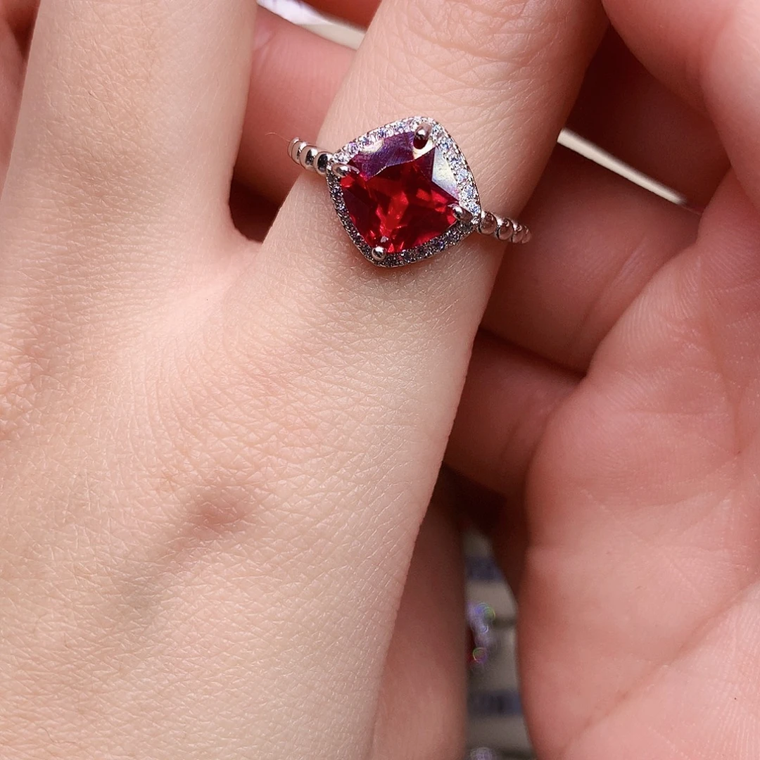 戒指红宝石银S925镶嵌