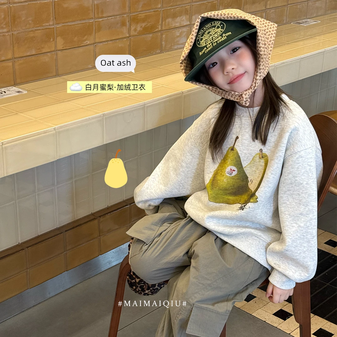 现货「麦麦秋」【白月密梨】云舒棉一体绒女中大童冬圆领卫衣GD2407