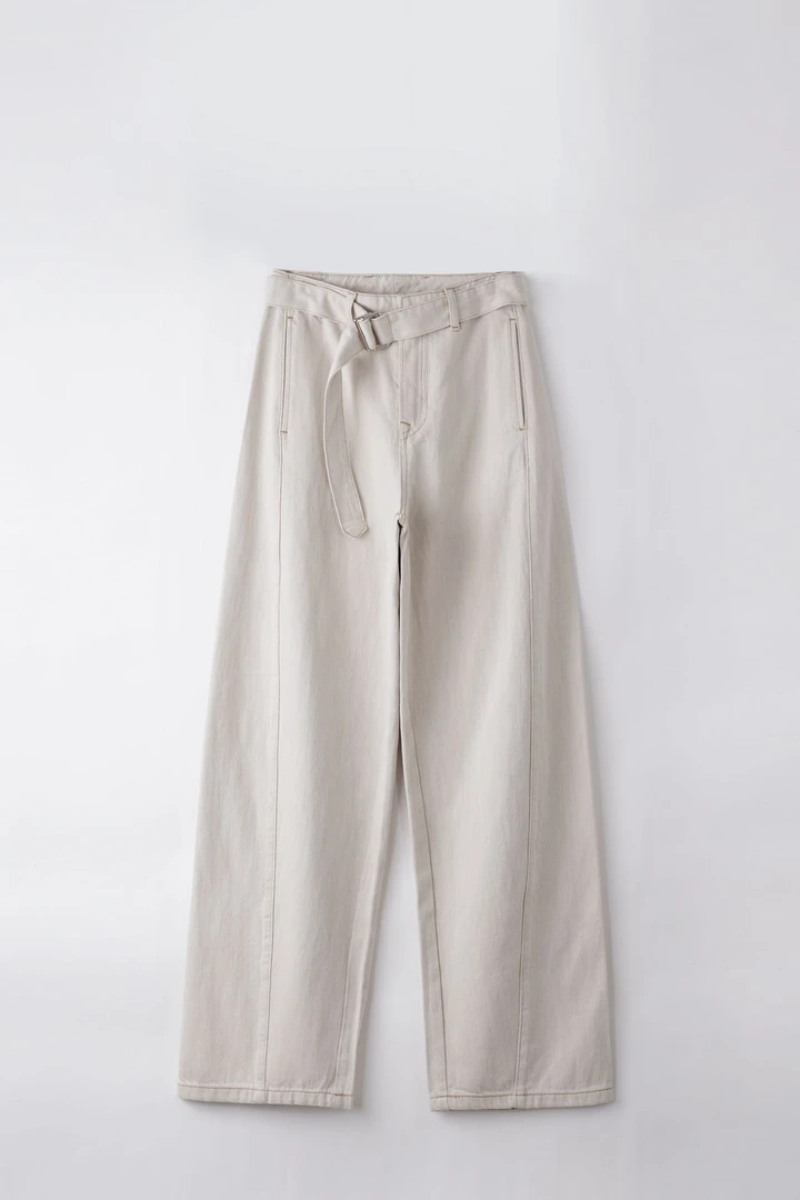 2025新品法国LE同款上等原材料定制定染竹节面料扭缝系带牛仔裤