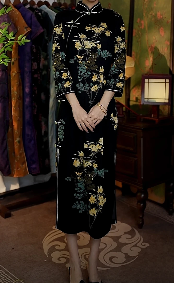 落苏 新款日常复古气质优雅罗马棉旗袍