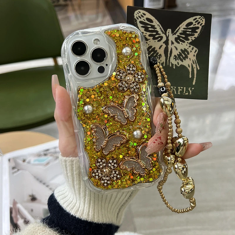 轻奢简约ins高级金蝴蝶手机壳适用苹果15小米oppo全包vivo华为女