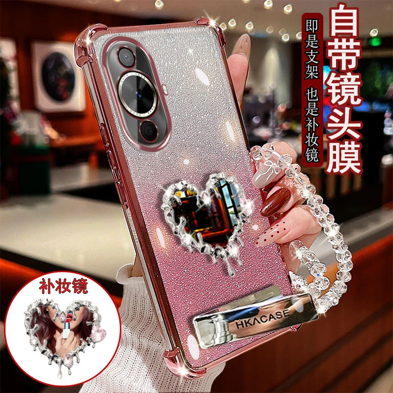 适用华为Nova12活力版手机壳FIN-AL60支架爱心镜子防摔套镜头全包