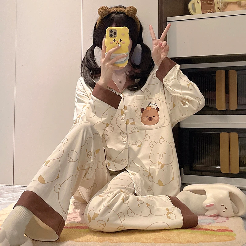 伊束姿睡衣女款2025新款春装纯棉长袖长裤女士春秋季家居服春秋款
