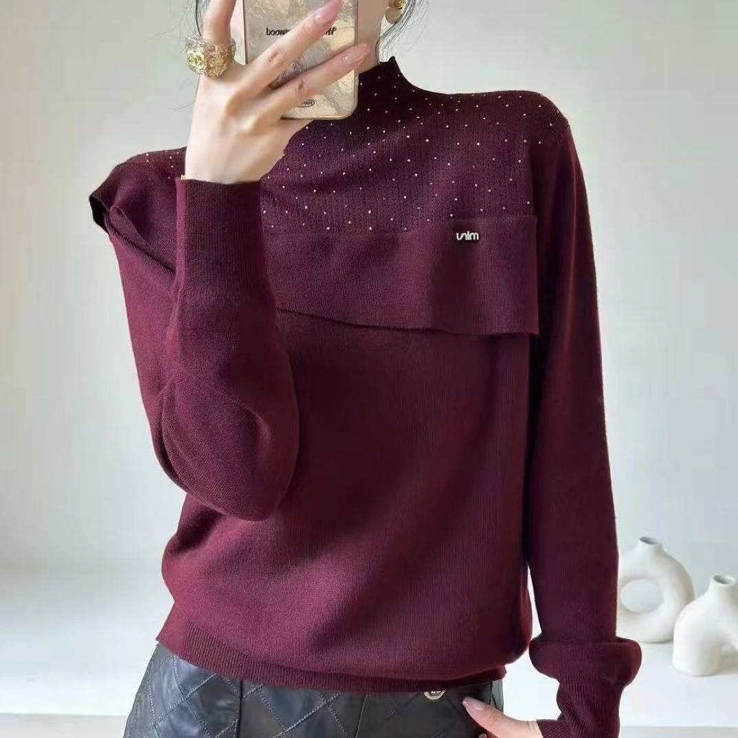 长袖秋季荷叶领冬季针织毛针织衫时尚网红圆领打底衫