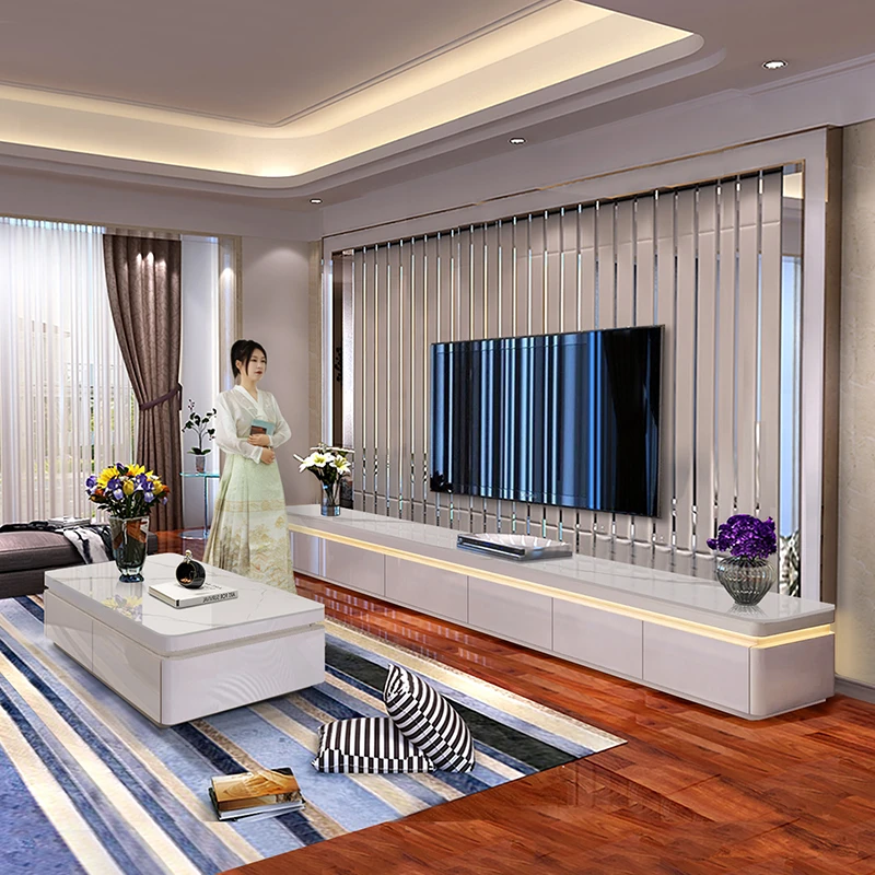 微晶石电视柜现代简约轻奢高级感实木茶几组合客厅家用新款地台柜