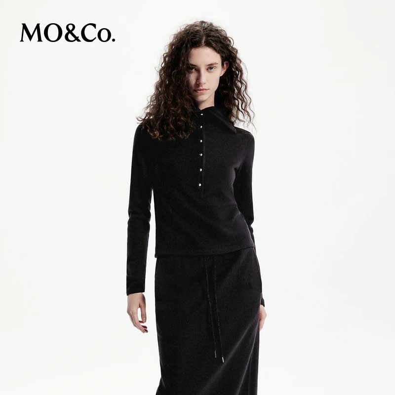 MOCO秋季绵羊毛高领大翻领长袖针织衫上衣MBD3TOPT03