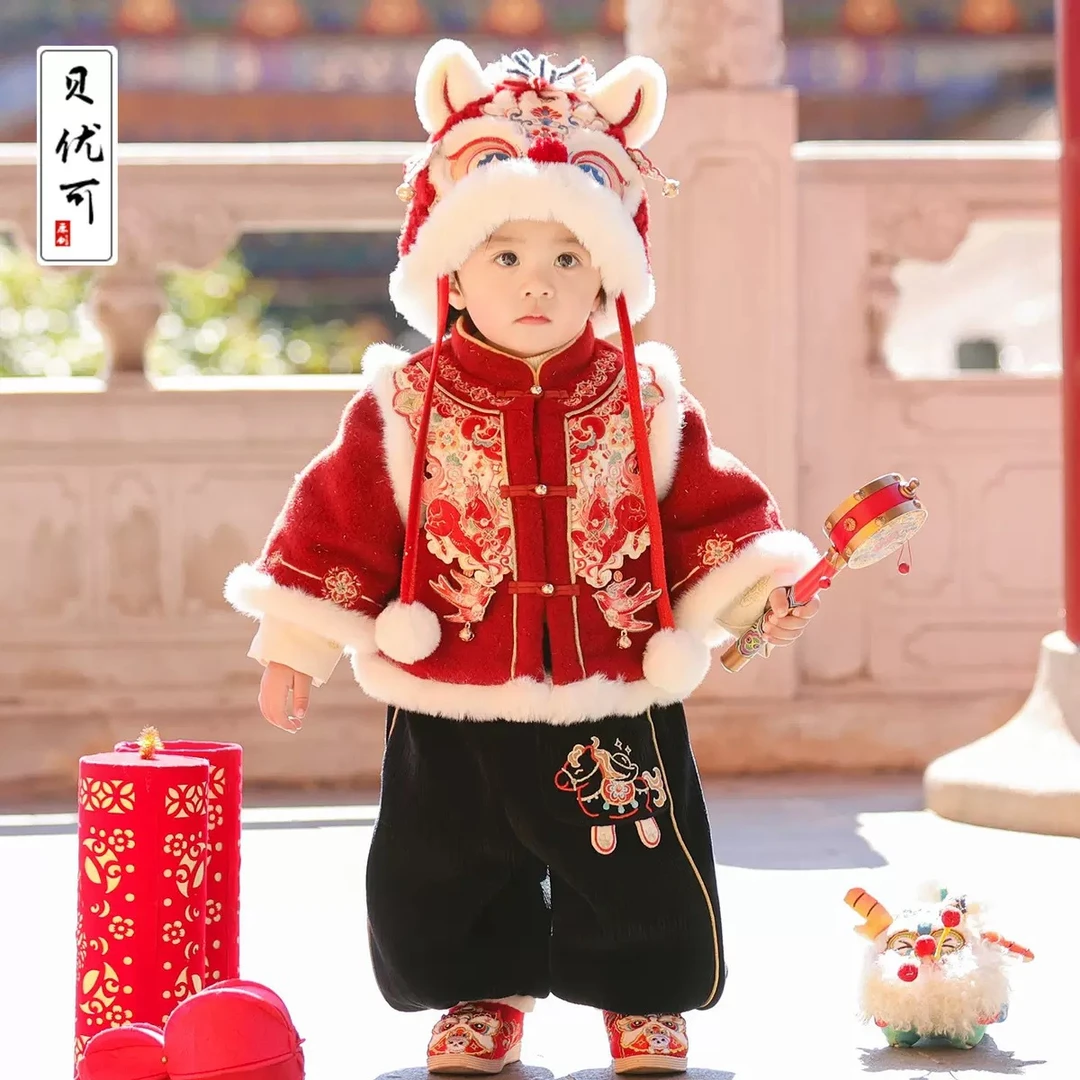 贝优可正品儿童拜年套装过年喜庆汉服加厚周岁礼服宝宝新款冬款汉