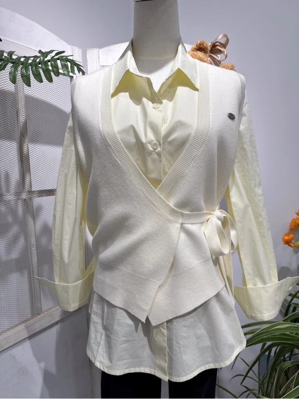 麦寻春季新款洋气女士衬衣两件套