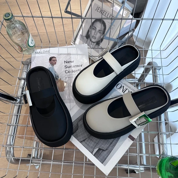 “断码特价”法式包头半拖鞋女厚底增高舒适百搭大头半拖休闲凉鞋