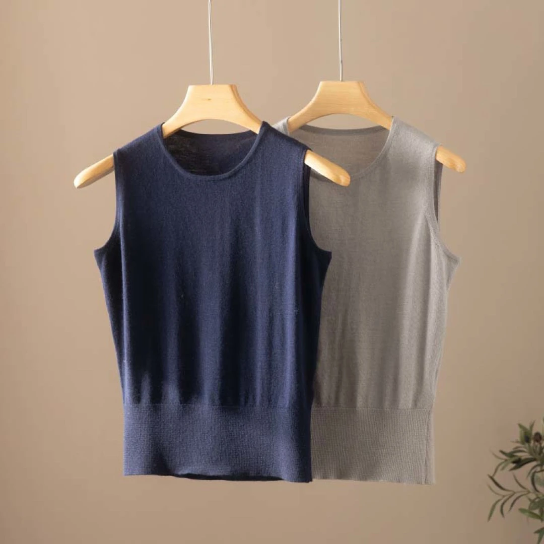 精纺羊绒圆领收腰吊带背心68支纱柔软细腻透气打底外穿