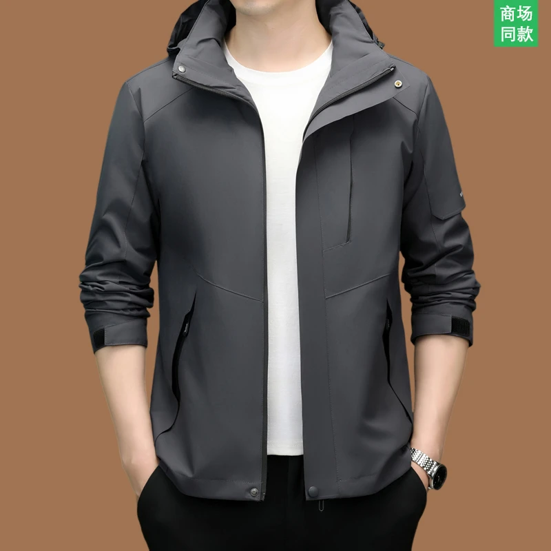 2025新款秋冬季高端简约休闲夹克男士冲锋衣户外登山防风保暖外套