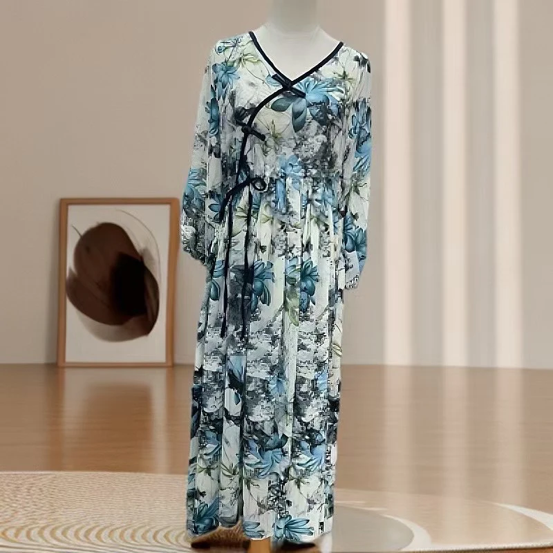 欧货～国风盘扣复古抽绳气质显瘦时尚女士连衣裙，显瘦