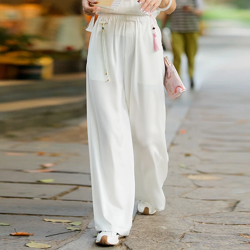 复古日记新中式休闲百搭夏季宽松显瘦女士中国风阔腿裤242K5306