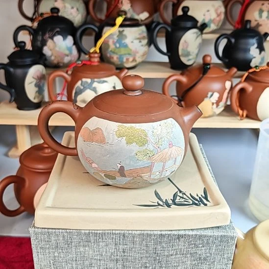 建水紫陶多道彩填茶壶全品220号200cc