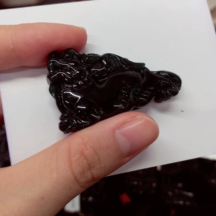 颈饰未镶嵌翡翠天然a货钢琴黑挂件