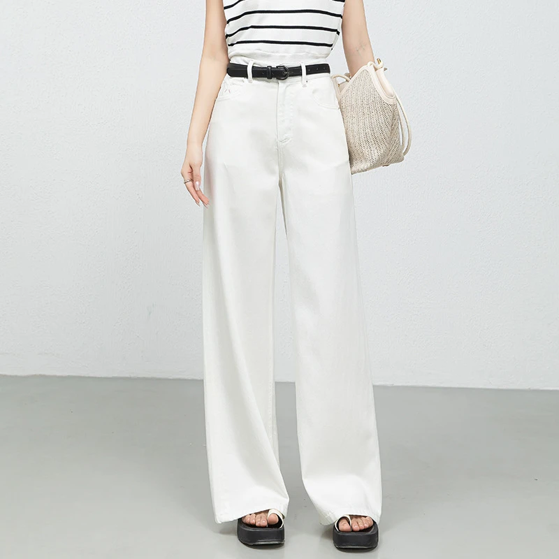 如果2025年夏新款白色中高腰阔腿牛仔裤天丝棉垂顺休闲阔腿裤8178