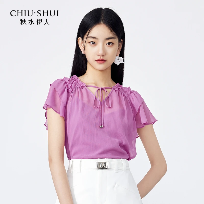 【众星】秋水伊人雪纺衫女小个子蕾丝衫623204A050377