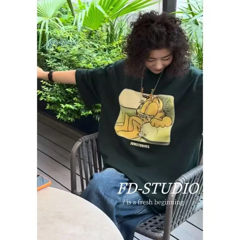 【梵町定制】FD53963夏季新款卡通加菲猫多巴胺廓版短袖T恤宽松休闲