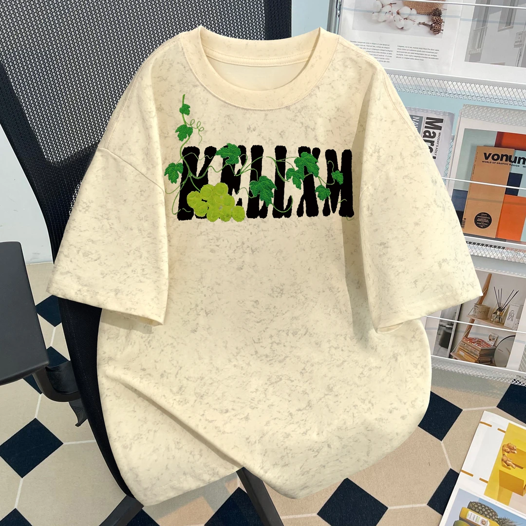 2025夏季新款男女童扎染短袖t恤中大童葡萄印花小众设计感上衣潮