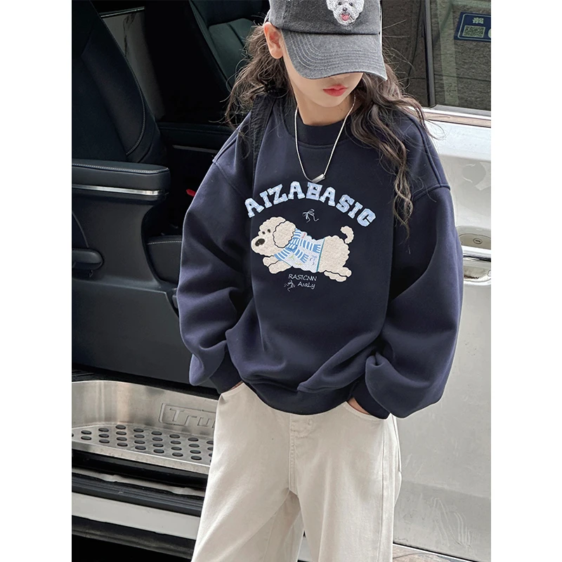 K27679毛巾绣女童卫衣2025新款春装儿童宽松休闲上衣女大童打底衫