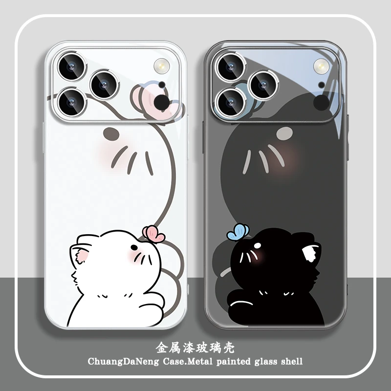 蝴蝶黑白猫咪适用苹果16手机壳iPhone17pro新款15镜头13/14全包12