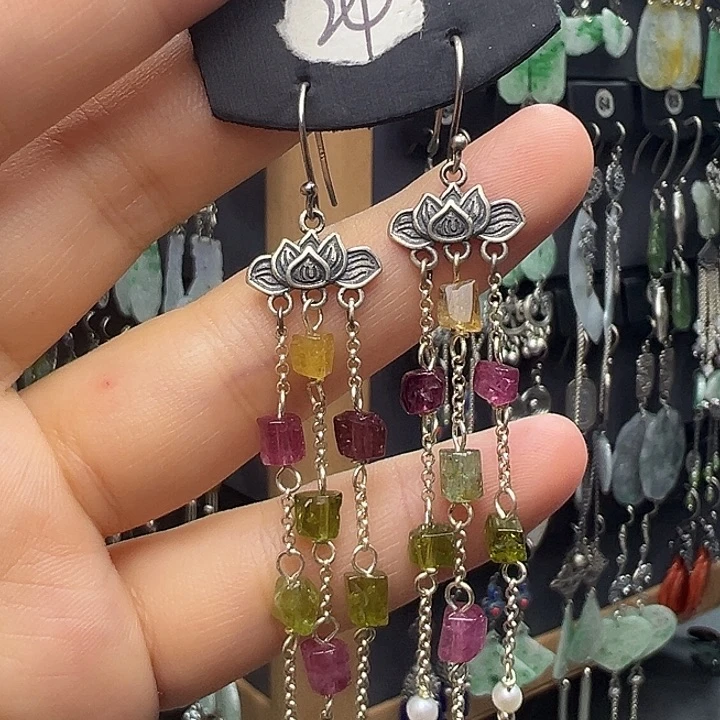 萧***风碧玺猫眼耳饰银S925镶嵌