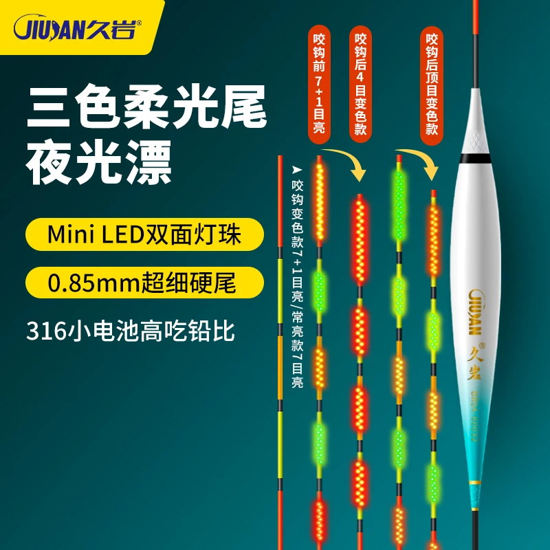 久岩BR双面Mini LED灯珠柔光夜光漂咬钩变色高灵敏日夜两用电子漂
