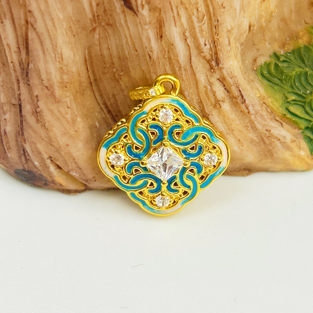 足金999 镶嵌珐琅四叶草吊坠 5D工艺A1