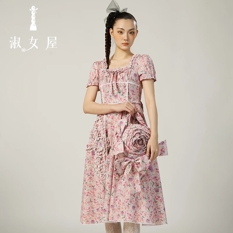 淑女屋官方旗舰店2025新品玉兰花蜻蜓公主连衣裙