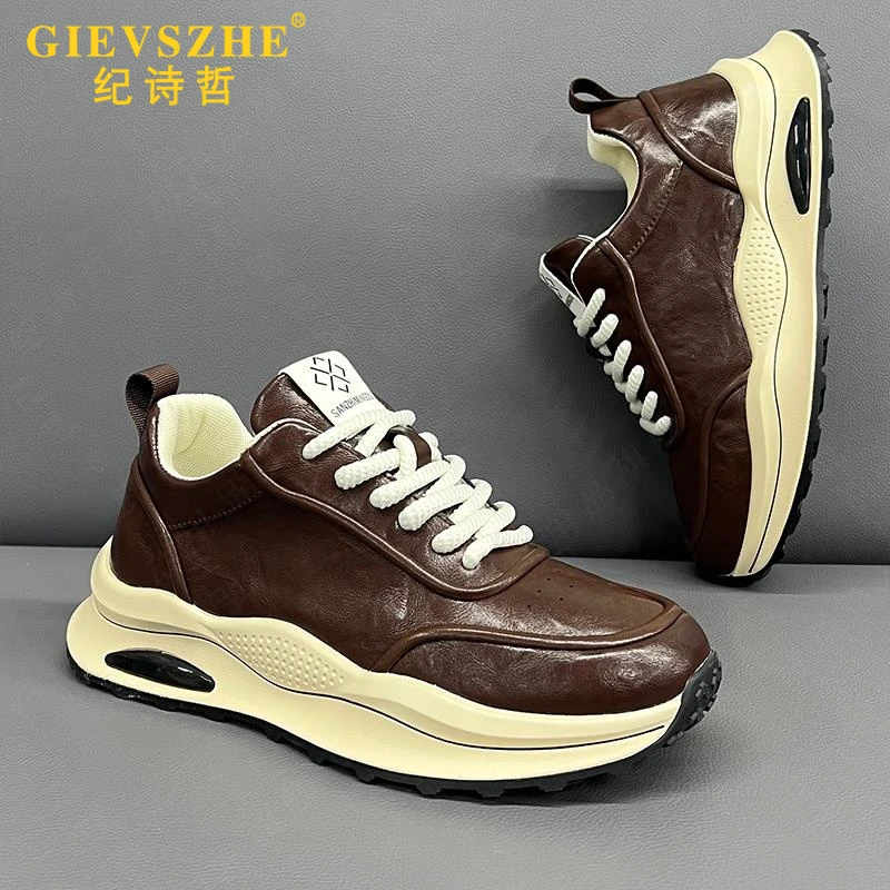 纪诗哲男鞋皮面耐磨运动休闲鞋新款轻奢潮流跑步鞋百搭时尚老爹鞋