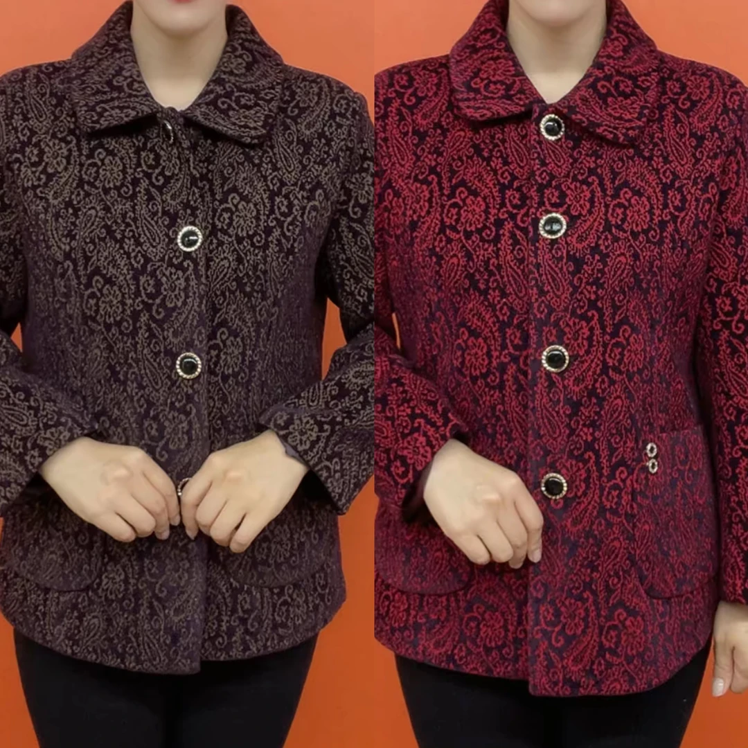 秋季新款翻领双兜妈妈外套