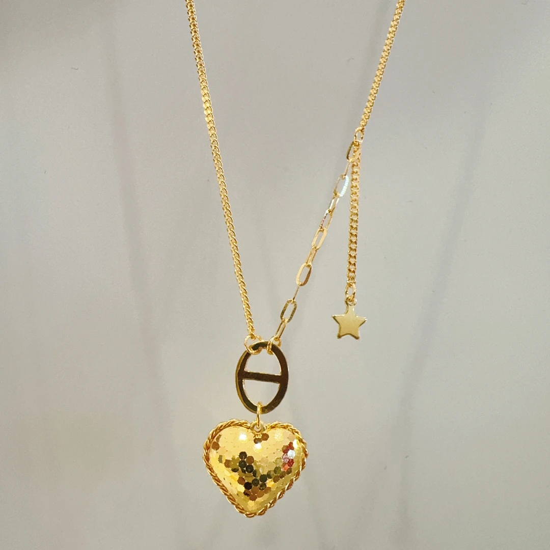 5G工艺足金999鱼鳞爱心猪鼻星星流苏套链