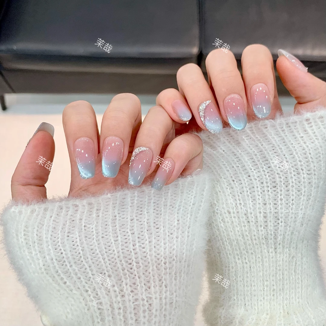 茉哉现货【海盐冰晶】纯手工定制美甲拆卸穿戴甲A3691