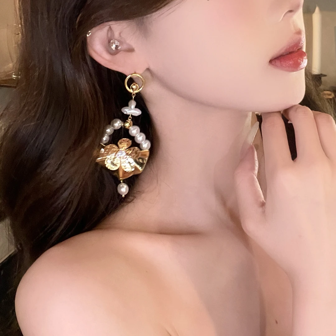 铁合金仿珍珠耳饰 欧美复古夸张大气耳环贵气高级爆款明星耳饰