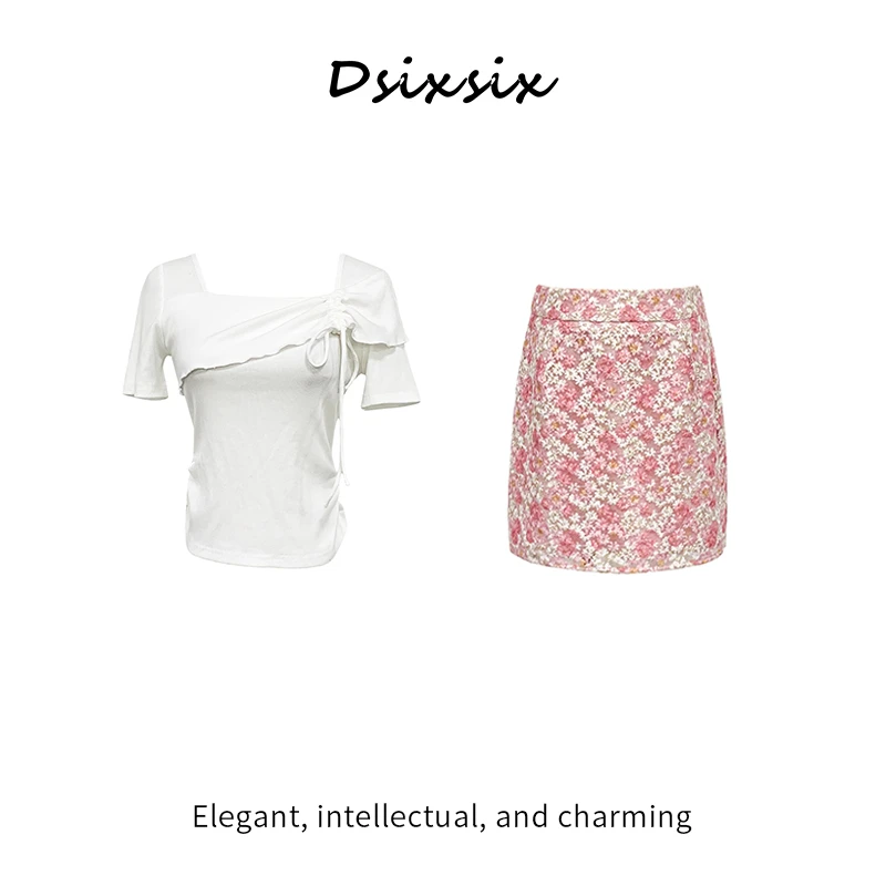 Yeah Me-【漫漫花语】夏天新款时尚甜美碎花短袖高腰半身裙套装女