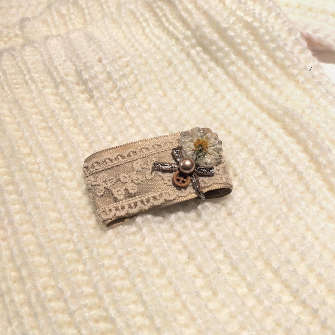 D299卡其色蕾丝蝴蝶结干花掰掰夹