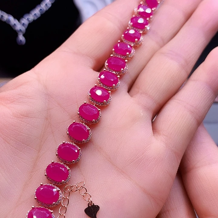 手链银S925镶嵌红宝石