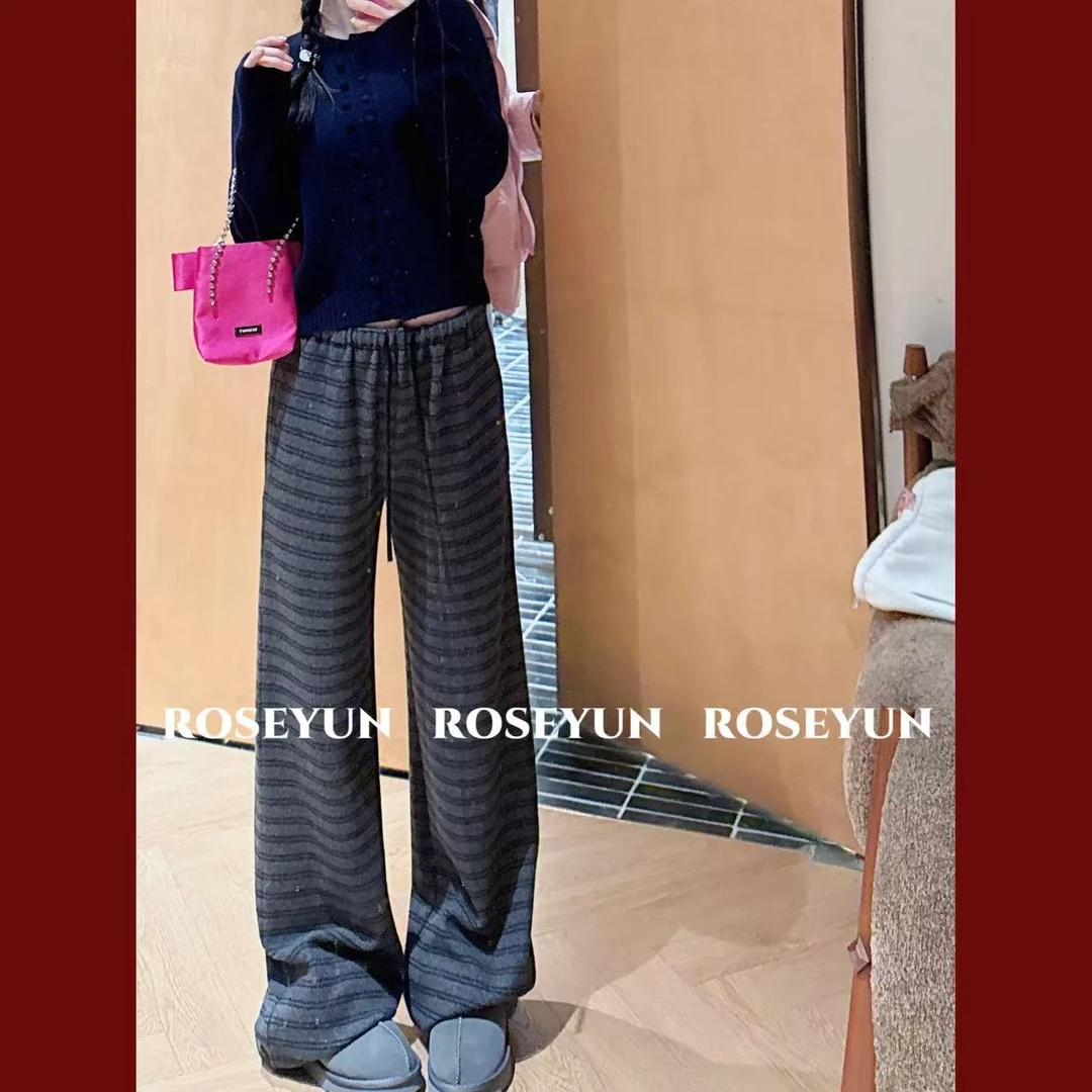 【Rose Yun】撞色条纹抽绳直筒裤   JY115002