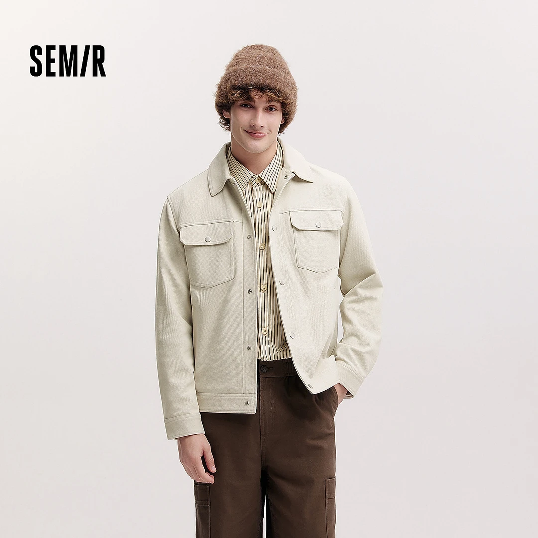 森马夹克男春季纯色工装外套简约百搭经典针织翻领上衣休闲通勤