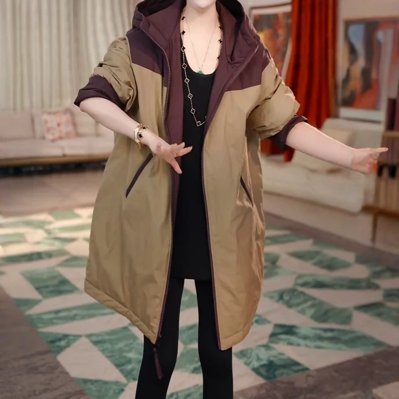 2025秋冬新款中长款休闲连帽棉服双面穿加棉加厚百搭显瘦保暖外套