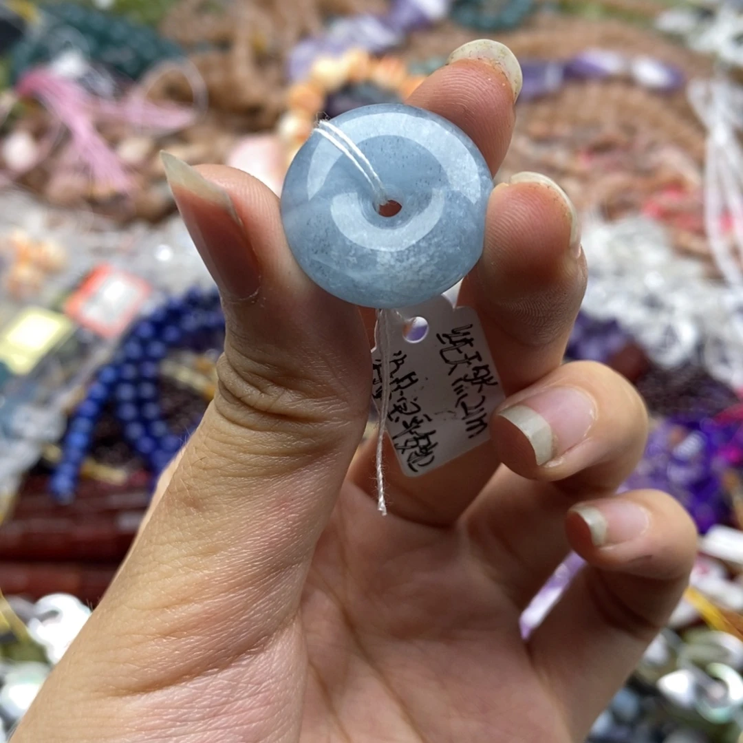 未镶嵌玛瑙/玉髓珠宝半成品一个纯天然海蓝宝平安扣21mm