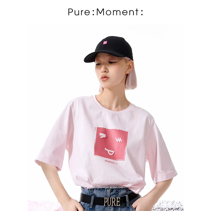 小麦檬Pure:Moment:活力百搭粉红T恤商场同款春夏装4E5201021