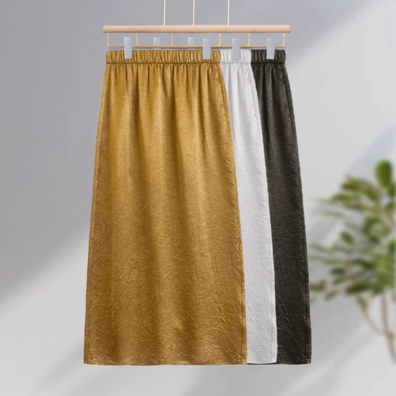 醋酸缎面半身裙垂坠感长裙子2025新款夏季显瘦遮肚子中长款a字裙