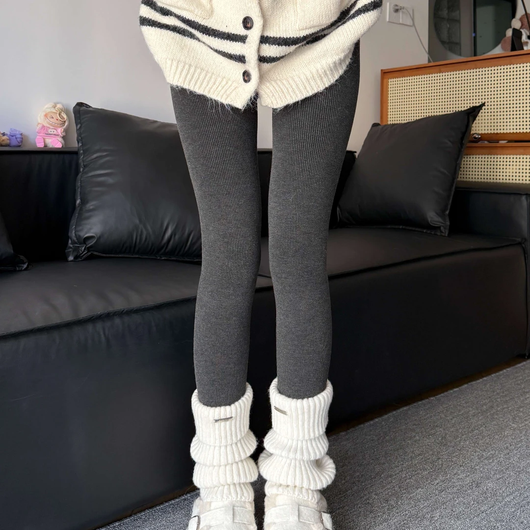 秋冬加绒加厚压力棉竖条打底裤女修身显瘦起球不掉裆连裤袜