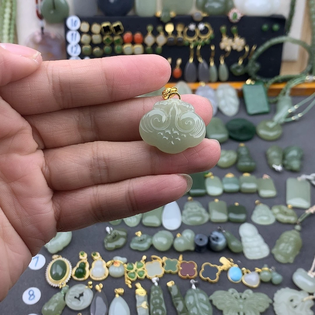 和田玉银S925镶嵌吊坠(不含链)