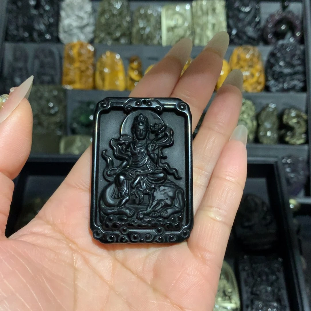 黑曜岩吊坠(赠链)未镶嵌金***娃