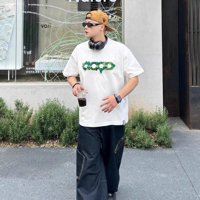 GOODBRAND 25SS新款立体绿植刺绣地图LOGO宽松短袖t恤男女同款