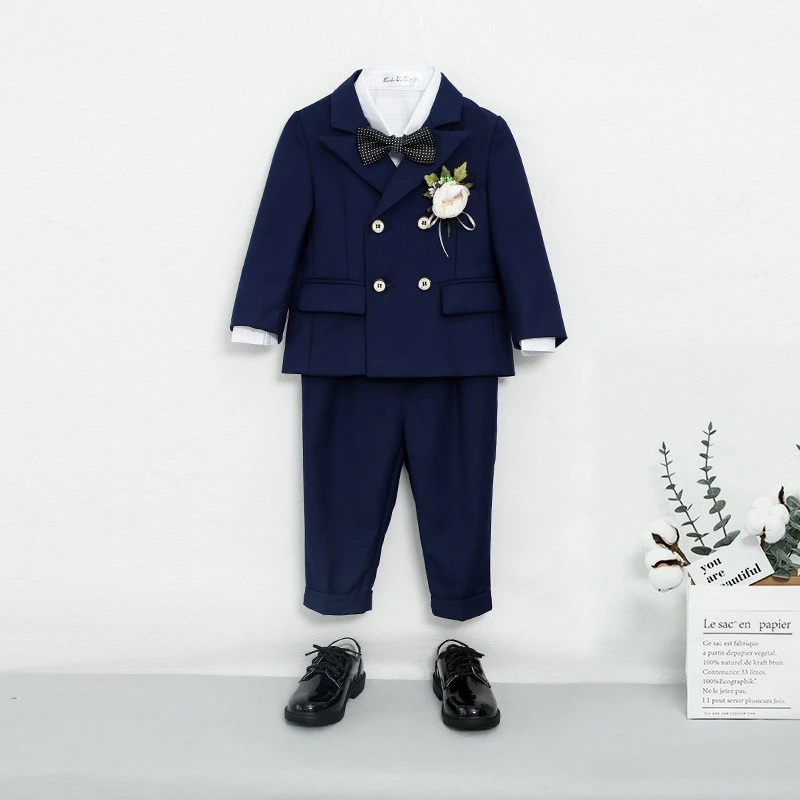 儿童礼服秋冬新款纯色小西装套装男童花童婚礼主持周岁摄影服