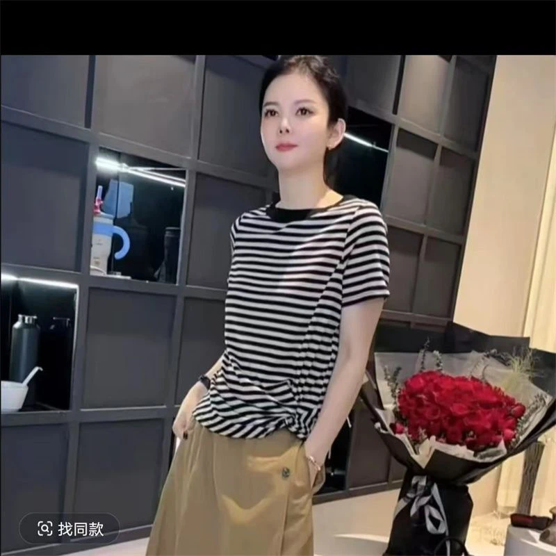 52650夏季新款气质时尚短袖T恤显瘦减龄不规则百搭女士休闲小衫